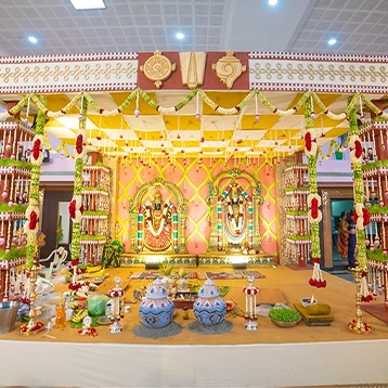 Traditional Tamil wedding decor with vibrant designs and elegant details for celebrations