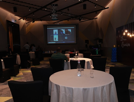 Themed decoration preparation for employee get-together events with creative and professional setups.