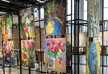 Gallery-style art and craft stall setup at Broadway Mall for showcasing handmade and creative works