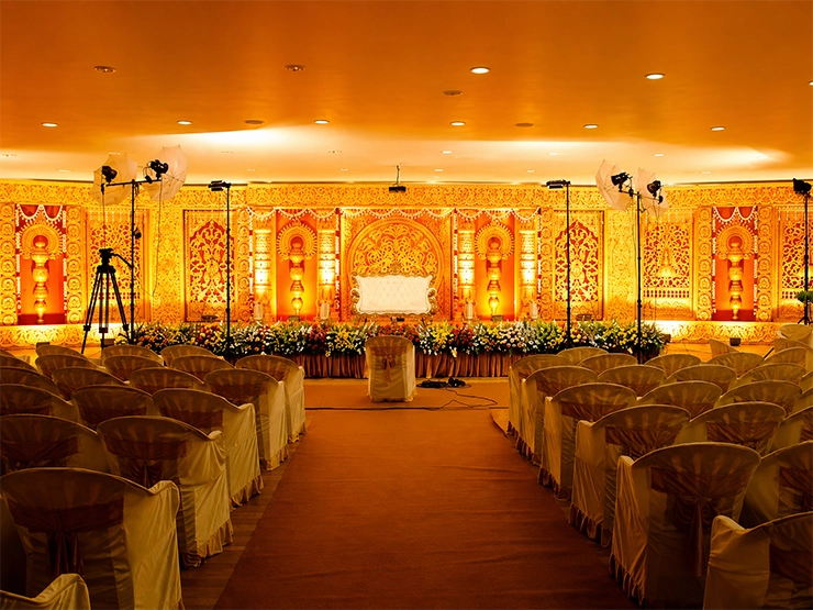 Elegant bamboo decorations creating a traditional and eco-friendly ambiance for Brahmin wedding events.