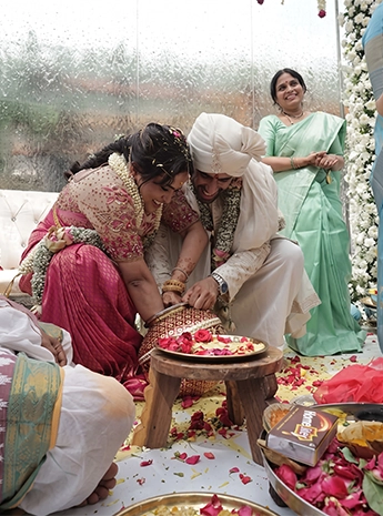 Hindu wedding marriage ceremony with traditional rituals, decorations and family arrangements in Erode