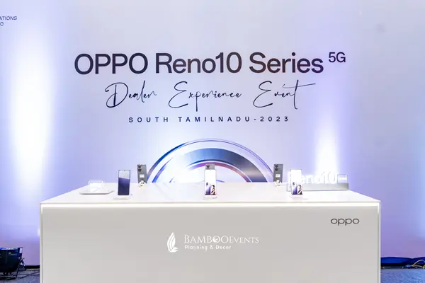 Professional experiential product launch stage designed meticulously for the OPPO Reno mobile phone series.