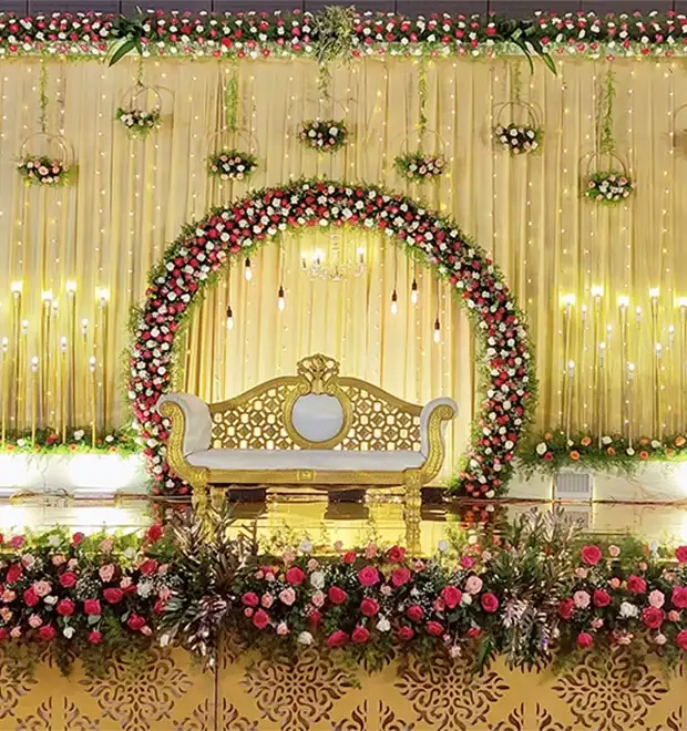 Wedding ceremony celebration with traditional rituals, stage decor and guest arrangements in Erode
