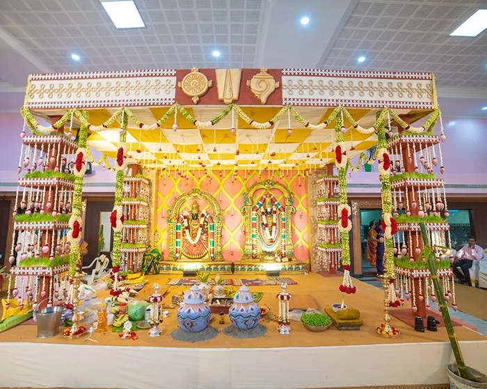 Traditional wedding decoration featuring cultural themes and elegant event styling